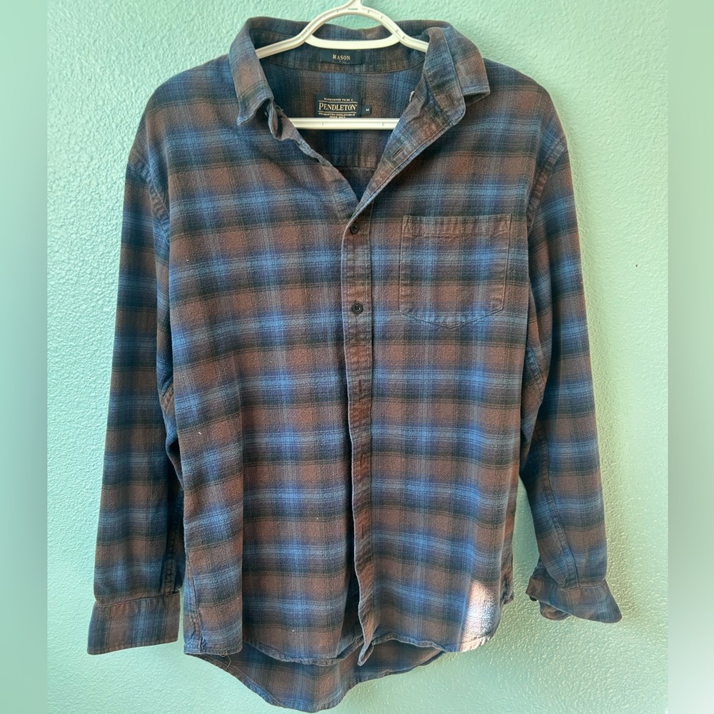 Pendleton Men's Casual Blue and Brown Checkered Shirt